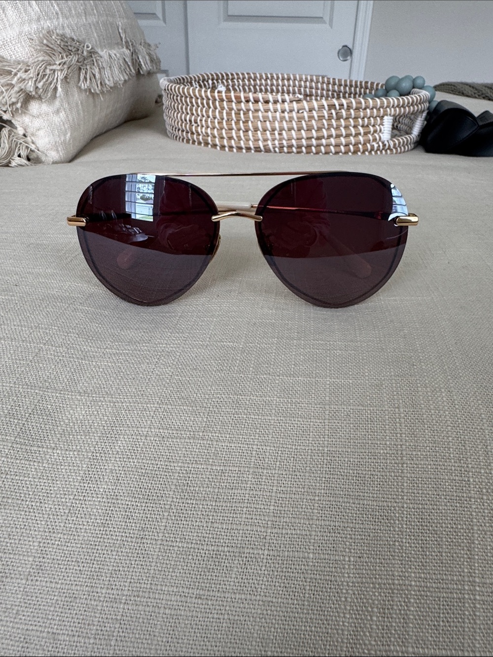 Diff Eyewear Gold Frame Sunglasses with Dark Purple Lenses